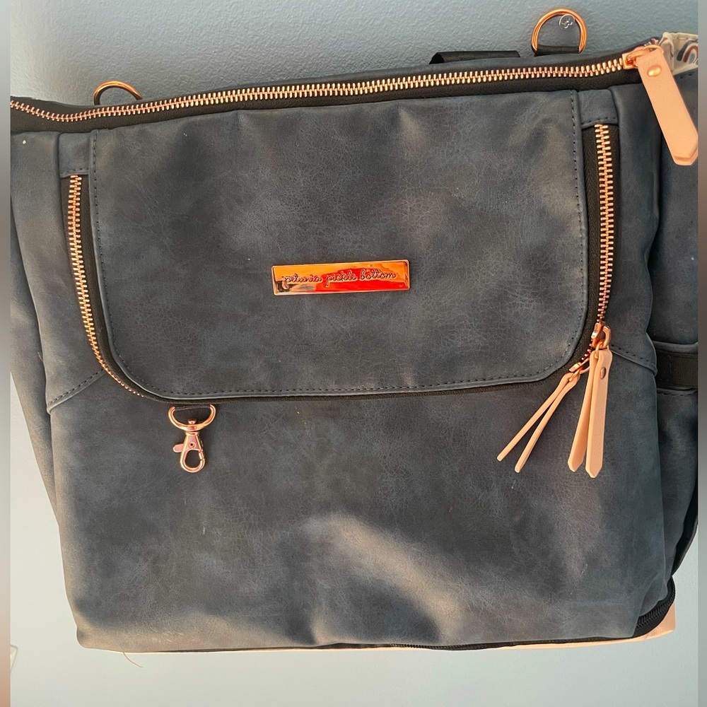Gently used Petunia Pickle Bottom diaper bag.  Blue  with light pink accents.